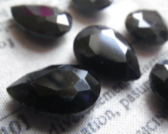 Opaque Jet Black Glass 18X13mm Pear Gems 6 Pcs