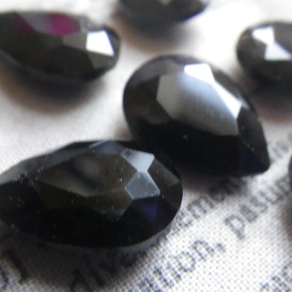 Opaque Jet Black Glass 18X13mm Pear Gems 6 Pcs