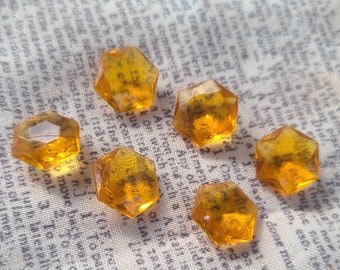 Golden Topaz Vintage Glass Hexagon Rhinestones 1940s 12mm 6 Pcs