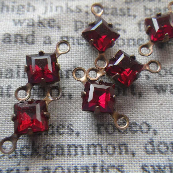 Dark Siam Ruby Red Square 5mm Glass Brass Ox Links 6 Pcs