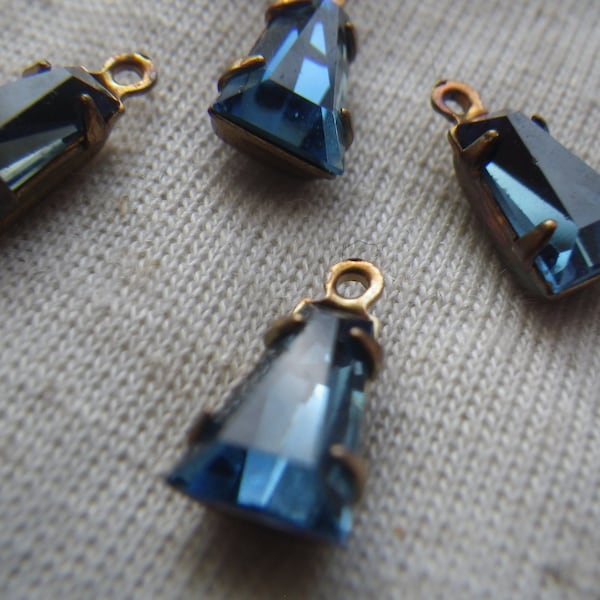 Montana Blue  Vintage 8x5mm Keystone Glass Earring Drops 4 Pcs
