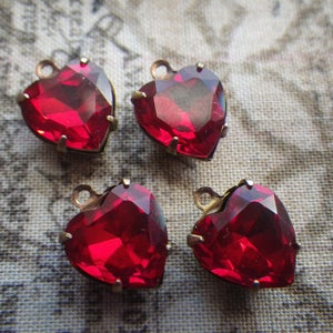 Siam Ruby Red Foiled Crystal 12mm Heart Drops 4 Pcs