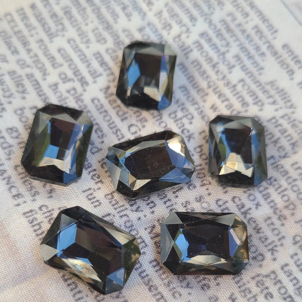 Black Diamond 18x13mm Octagon Glass Pointed Back Gems 6 Pcs