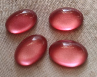 Rosé Pink Luminous Glass Cabochons 14x10mm Ovals 4 Pcs