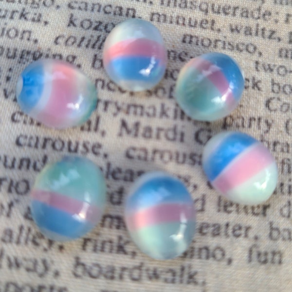 Opaque Iris Pastel Rainbow Moonstone 12x10mm Oval Vintage Glass Cabochon 6 Pcs