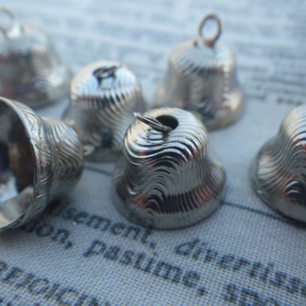 Lovely Vintage Textured Silver Bell Charms 15x12mm 6 Pcs