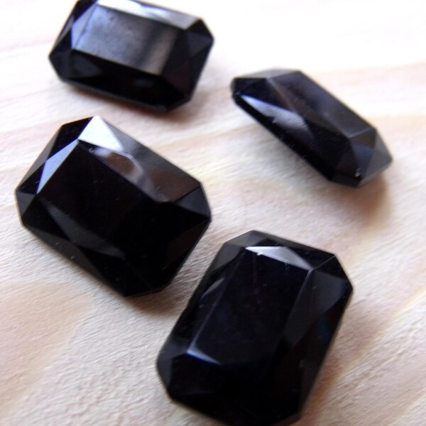 Opaque Jet Black Glass 18X13mm Octagon Gems 6 Pcs