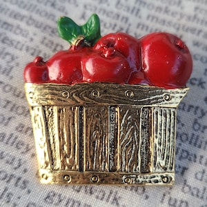 Clearance - Vintage Apple Basket Brass Pin 35x32mm 1 Pc