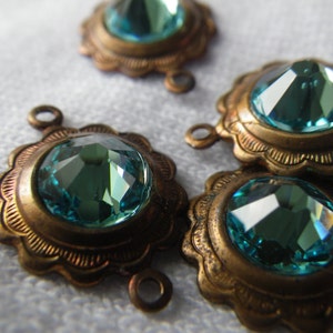 Light Turquoise  Crystal Sunflower Connectors Two Loops 4 Pcs