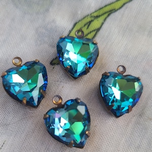 Bermuda Blue Foiled Crystal 12mm Heart Drops 4 Pcs