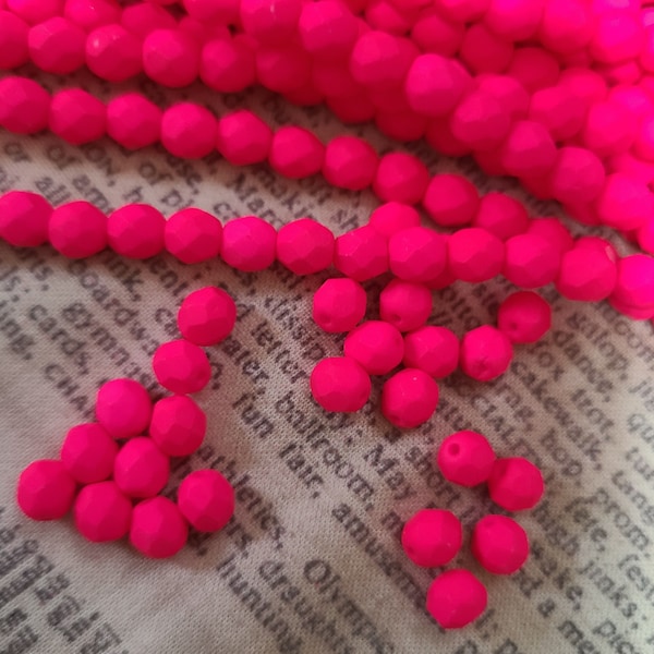 Neon Pink 6mm Round Fire Polished Glass Beads 25 Pcs