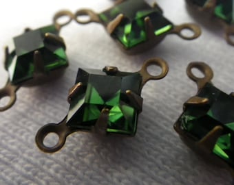 Turmaline Green Vintage Swarovski Square 6x6mm Glass Drops 6 Pcs