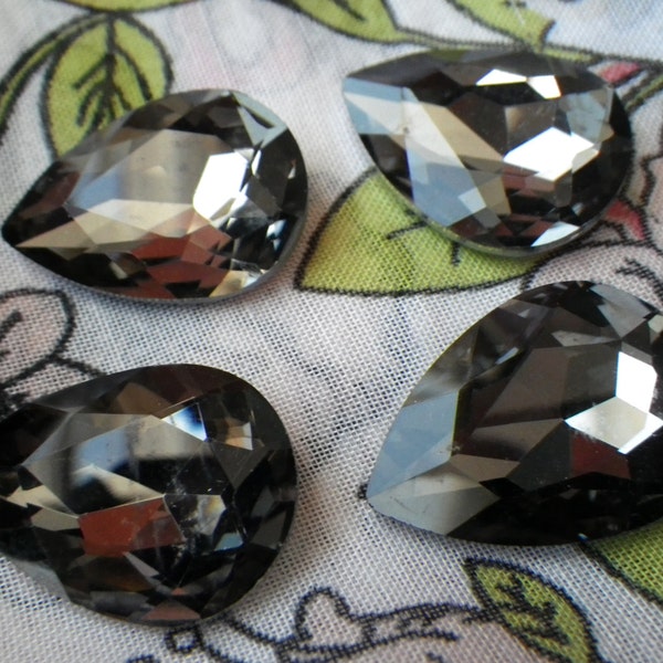 Black Diamond 25x18mm Pear Crystal Glass Pointed Back Gems 4 Pcs