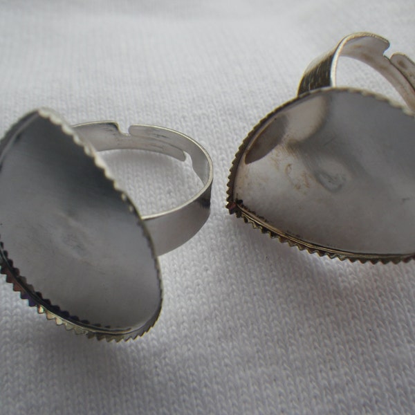 Big Pear Silver Rings with 25x18mm Teardrop Shaped Settings 4 Pcs