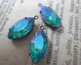 Mermaid Aqua Glacier Blue 18X9mm Navette Glass Drops Brass Ox 4 Pcs