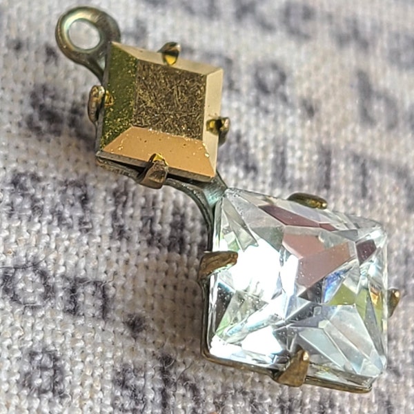 Crystal Clear and Gold Aurum Square Glass Drop One Loop 4 Pcs