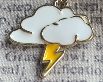 White Cloud with Lightning Bolt Gold Trimmed 22x21mm 4 Pcs