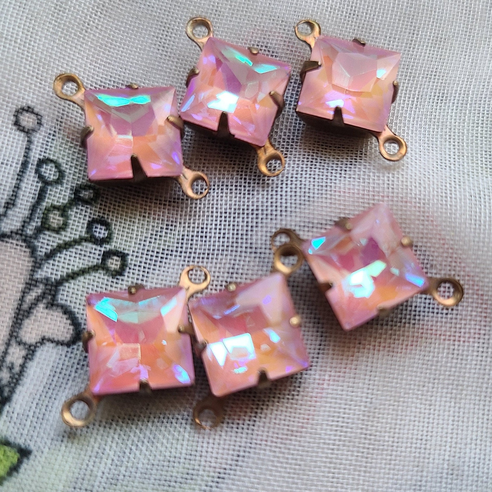 Pink Ox String Line Electric Pink 8mm Square Brass Ox Glass Links 4 Pcs - Etsy