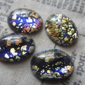 Midnight Blue Harlequin Glass Opal 16x12mm Oval Cabochons 4 Pcs