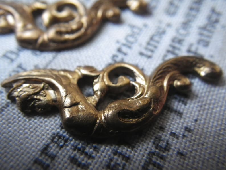 Harpy Rampant Patina Brass Charms 27x10mm 4 Pcs