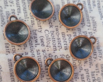 Antiqued Copper Plated Cast Rivoli 12mm Round Settings One Loop 8 Pcs