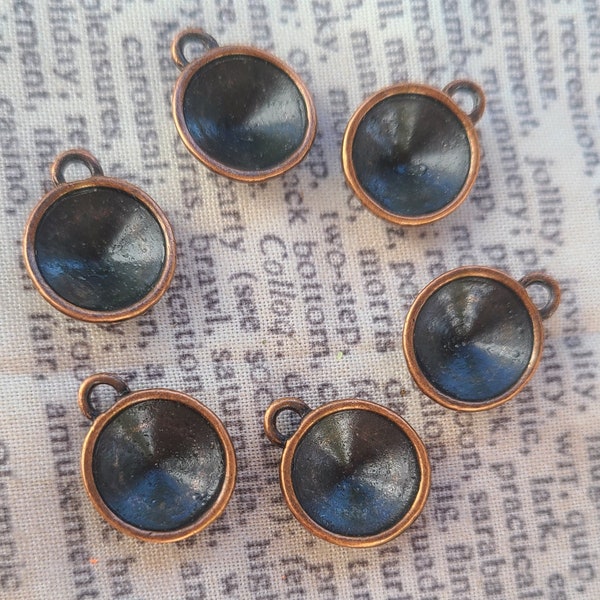 Antiqued Copper Plated Cast Rivoli 12mm Round Settings One Loop 8 Pcs