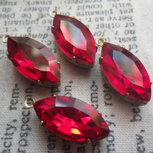 Ruby 18X9mm Navette Glass Drops in Brass Ox Settings 4 Pcs