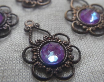 Peony Filigree with Electric Violet Delite Brass Ox Drops 4 Pcs