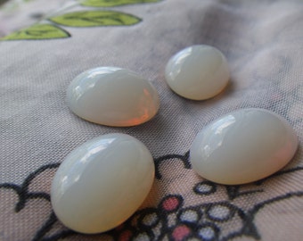 White Opal 18x13mm Oval Glass Cabochon Flat Back 4 Pcs