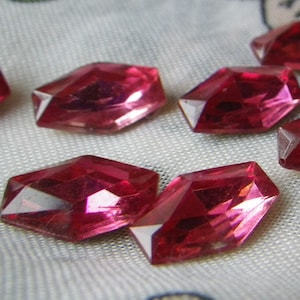 Vintage Rose Pink Coffin Shaped Rhinestones 12x8mm 1970s Glass Gems 10 Pcs