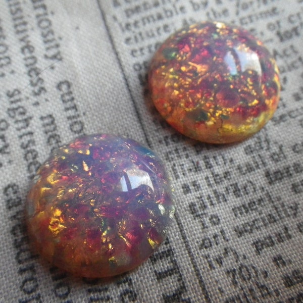 Pink Harlequin Opal 18mm Round Glass Cabochons 2 Pcs