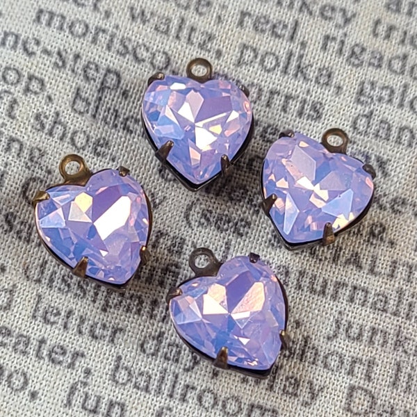 Lavender Opal Foiled Crystal 10mm Heart Drops 4 Pcs