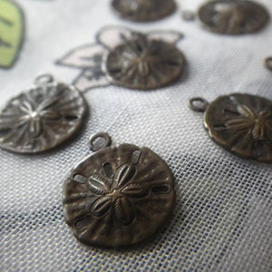 Small Sand Dollar Brass Ox Stampings Charms Pendants 11mm Diameter 6 Pcs