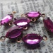 Fuchsia Pink Rauten Rose 10x5mm Glass Connectors Brass Ox Two Loops 6 Pcs