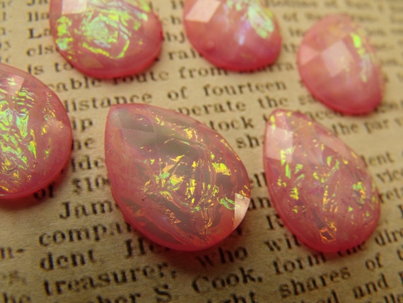 Pink Faux Opal 18x13mm Rauten Rose Plastic Pears 6 Pcs
