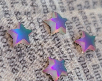 Vitrail Green Glass Frosted Star Cabochons 8mm 4 Pcs