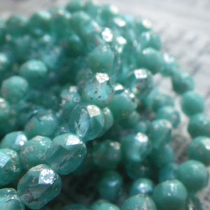 Tea Green with Pearlescent Silver Finish Fire Polished 6mm Beads 25 Pcs