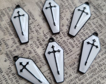 Vampire Coffin Charm Painted White and Black 25x12mm 6 Pcs