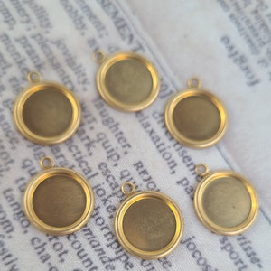 Brass Round Cameo Settings for 12mm Cabs 6 Pcs