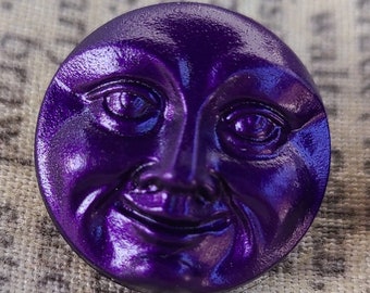 Electric Purple Moon Face Vintage Repro Czech Button 18mm Round 1 Pc