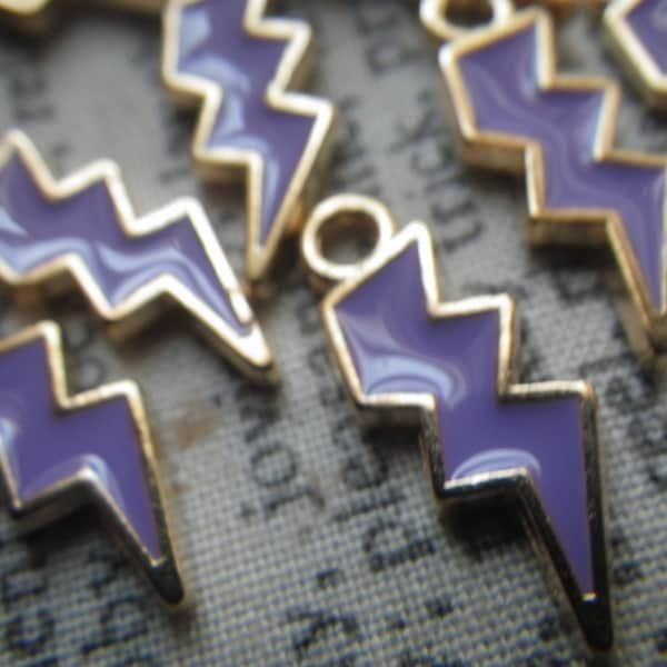 Purple Enameled Lightning Bolt Alloy Charms 20x7mm 10 Pcs