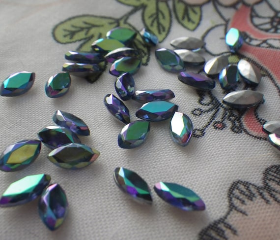 Clearance Vintage Sapphire AB Navettes 8x4mm 1940s Glass Gems 36