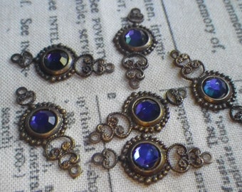 Heliotrope Vintage Purple Crystal Spyglass Filigree Brass Ox Drops 6 Pcs