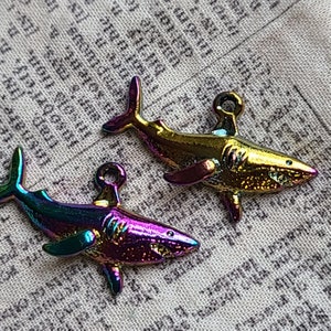 Great White Shark Rainbow Plated Charms 32x19mm 4 Pcs