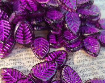 Purple with Purple Wash Veined 16x12mm Large Flat Top-Drilled Leaf Beads 10 Pcs