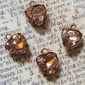 Peach Pink Foiled Crystal 8mm Heart Drops 4 Pcs