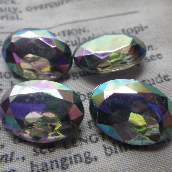 Black Diamond AB Vintage 18x13mm Oval Glass Foiled Pointed Back Gems 4 Pcs