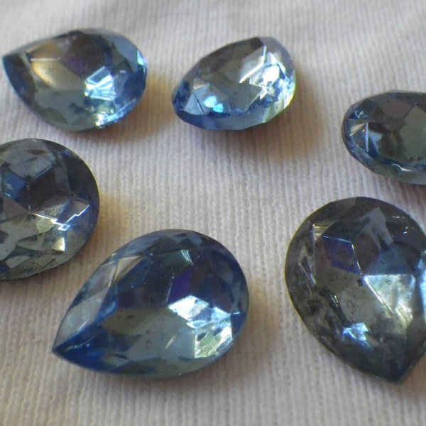 Light Sapphire 15X11mm Pears Vintage Glass Gems Foiled 6 Pcs