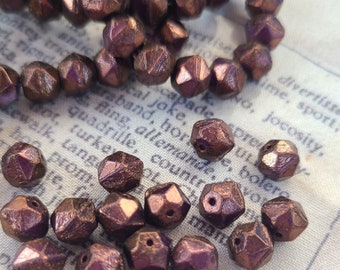Bronze with Purple Luster English Cut Round 8mm Beads 20 Pcs
