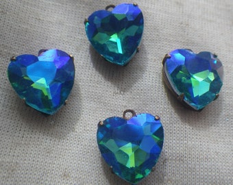 Mermaid Aqua Glacier Blue Foiled Crystal 12mm Heart Drops 4 Pcs